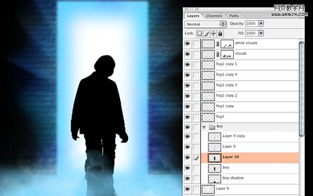 ps合成教程:走进神秘发光之门的男孩-webjx.com