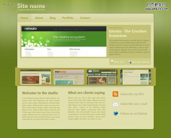 ps教程:用photoshop制作绿色调网站首页模板-www.webjx.com