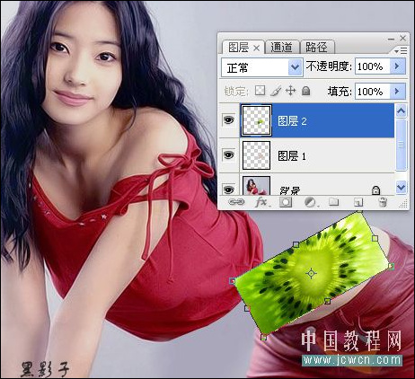 photoshop图片切割合成猕猴桃美女