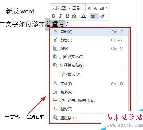 word中文字如何添加着重号？