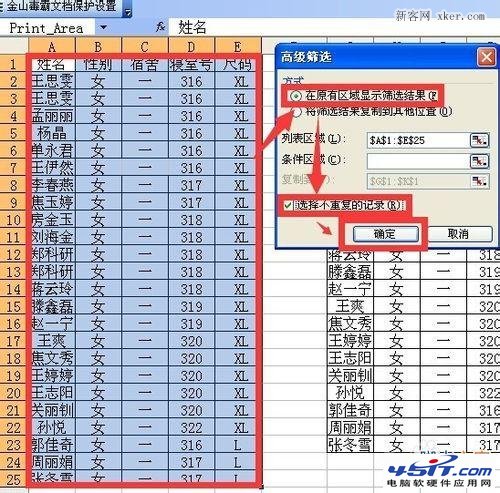 用excel高级筛选中选择不重复记录两种方式的差异图解