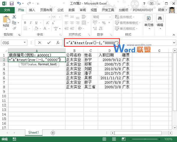 利用Text函数在Excel 2013中建立顺序编号 武林网