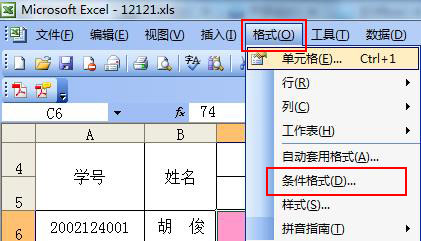 excel2003设置条件格式