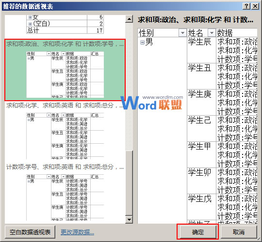 选定一个数据透视表