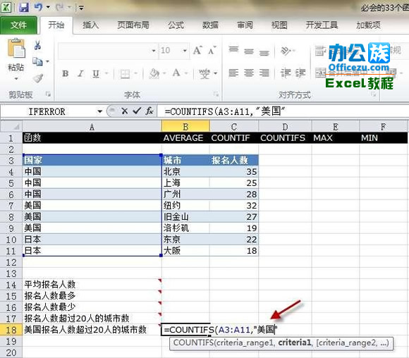 Execl2010中的COUNTIFS函数运用