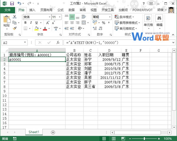 利用Text函数在Excel2013中建立顺序编号