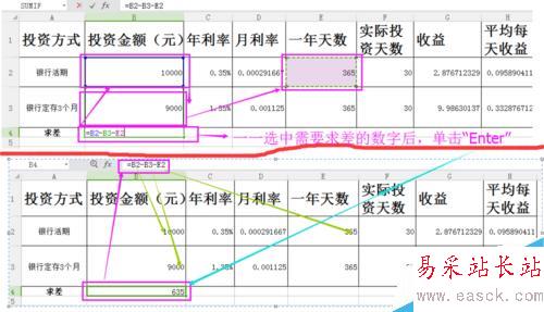 Excel中多个数求和、差、积、商怎么计算