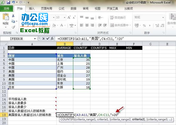 Execl2010中的COUNTIFS函数运用