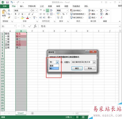 Excel2013标记重复数据