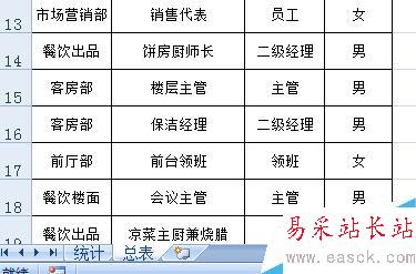 EXCEL花名册实时自动生成各部门性别比例