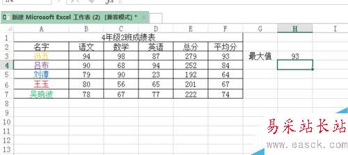 excel 如何计算公式的最大值？