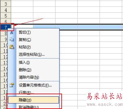 excel2003如何隐藏显示行与列