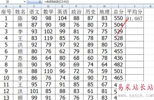 excel中使用函数进行平均值计算的设置方法