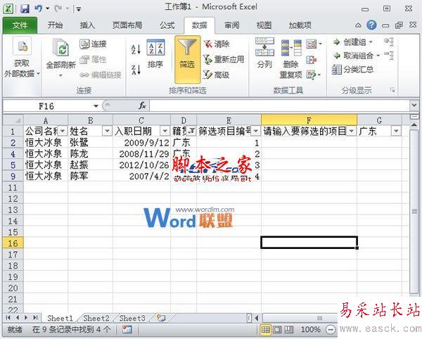 Excel2010中自定义进行筛选并依次编号