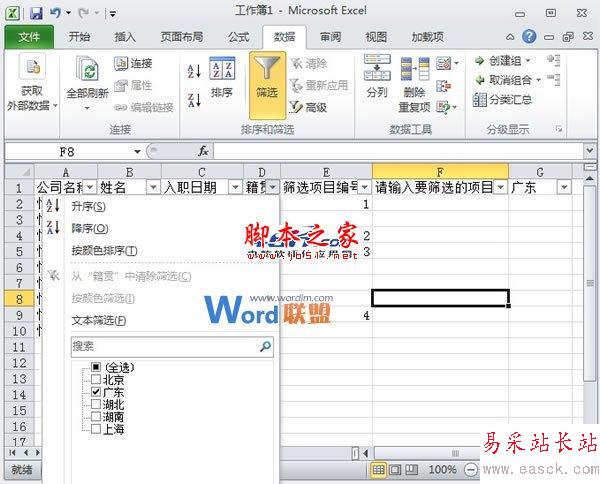 Excel2010中自定义进行筛选并依次编号