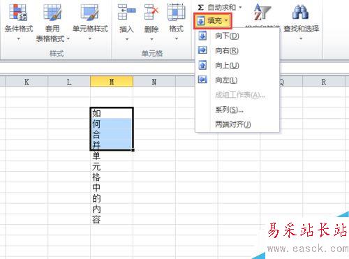 excel2010如何合并单元格中的内容