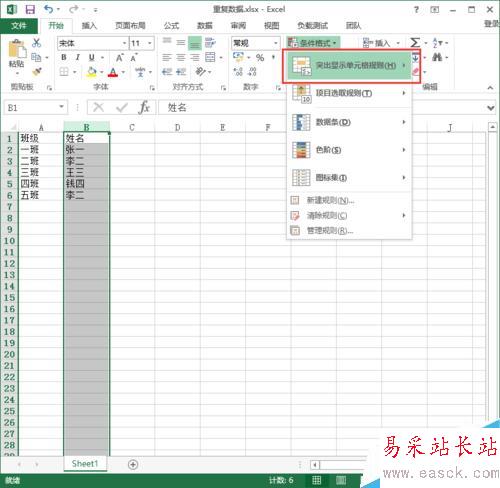 Excel2013标记重复数据