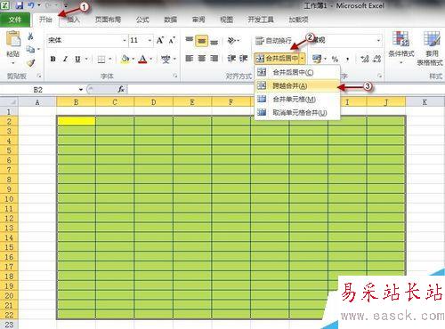 Excel2010的扩充编辑栏和跨越合并