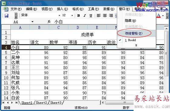 冻结窗格