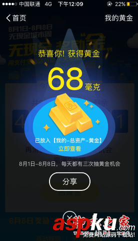 支付宝,黄金