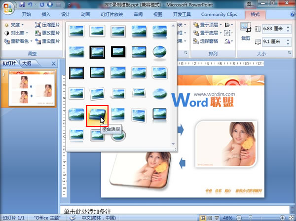 在PowerPoint2007中快速应用图片样式