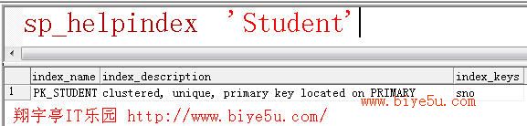 sp_helpindex存储过程的执行结果