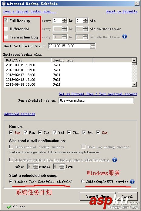 SQLBackupAndFTP,数据库自动备份