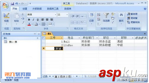 Access2007表的数据表教程