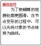 文本框: 操作技巧
为了使蝴蝶的翅膀轮廓更圆滑，在节点变形的过程中，可以先将对象的节点转换为曲线。
